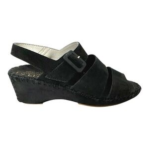 Le Plume Italy Black Leather Strap Open Toe Wedge Sandals IT 37 (US 6.5-7) Y2K